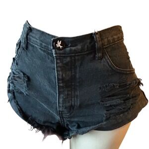 One‎ Teaspoon Jean Shorts Black distressed button fly low rise